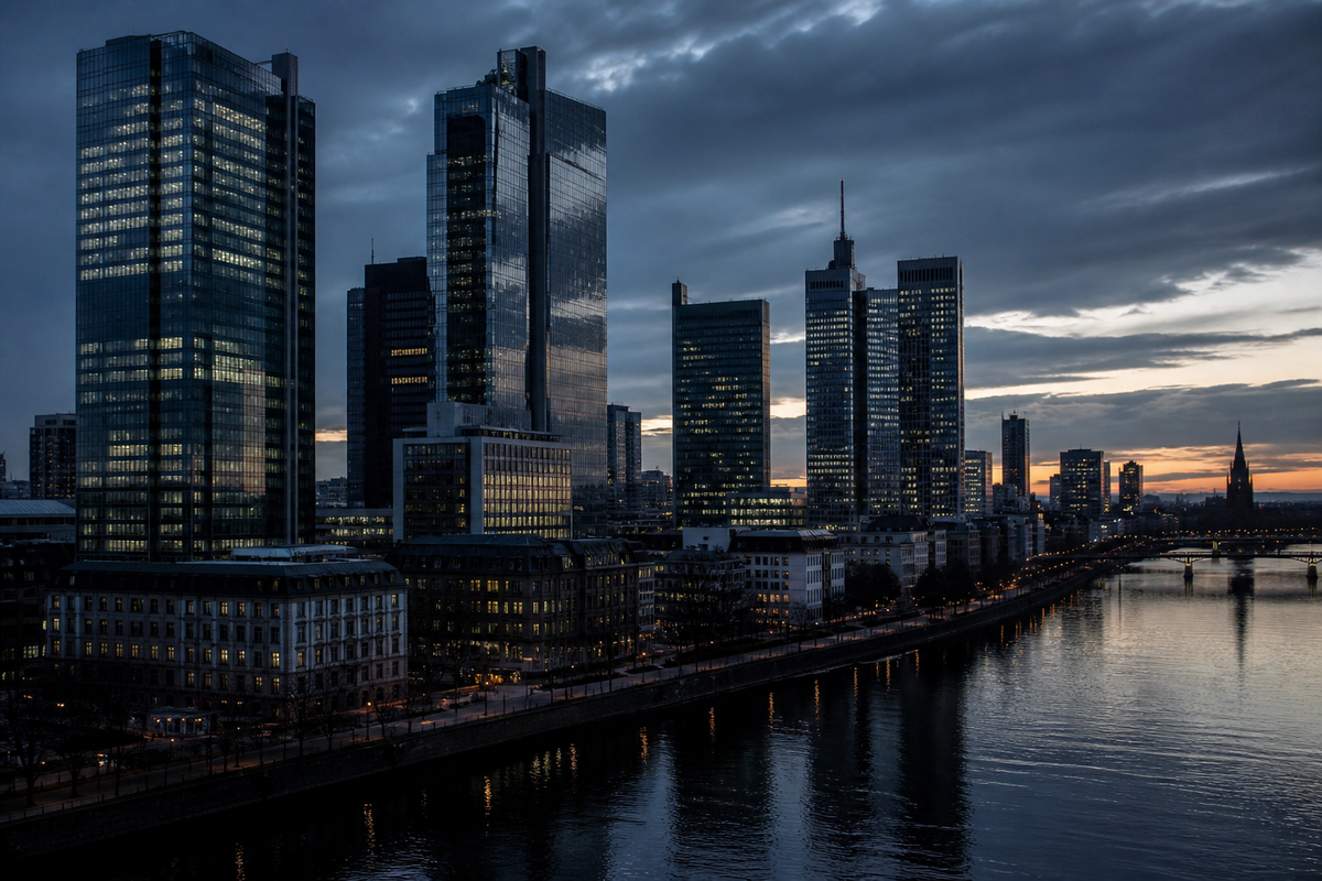 Frankfurter Bankenskyline am Abend